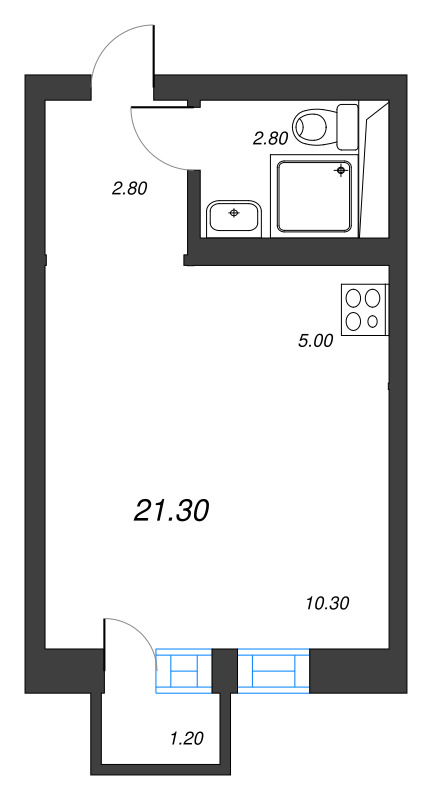 Квартира-студия, 21.3 м² в ЖК "Эко Квартал Нега" - планировка, фото №1
