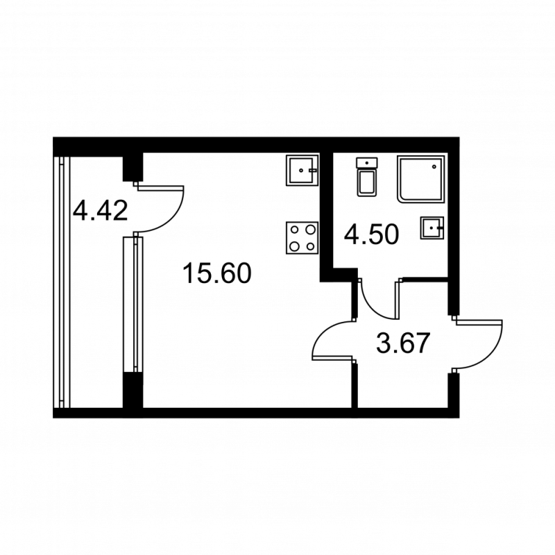 Квартира-студия, 25.98 м² в ЖК "Квартал Заречье" - планировка, фото №1