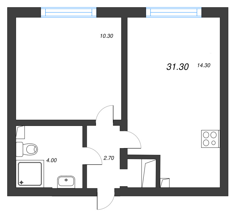 1-комнатная квартира, 31.3 м² в ЖК "Ручьи" - планировка, фото №1