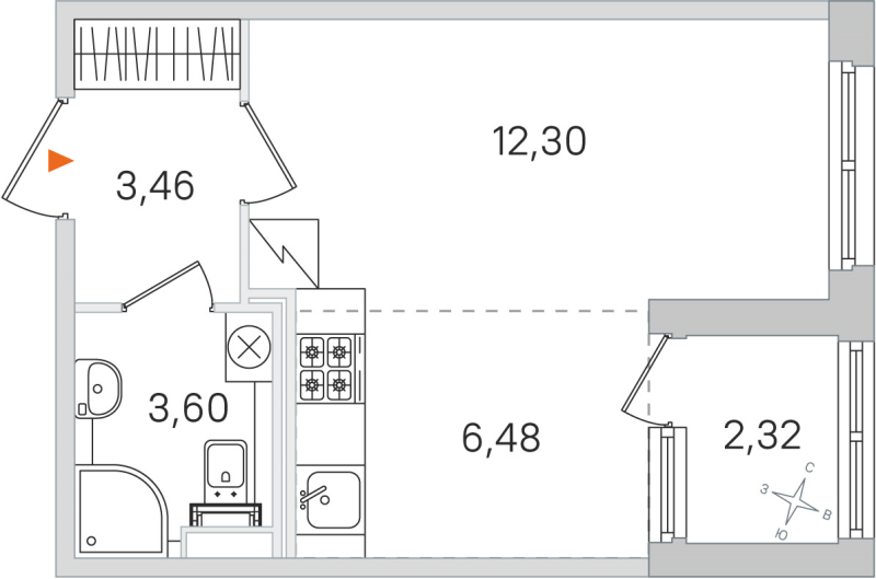 Квартира-студия, 25.84 м² в ЖК "Дубровский" - планировка, фото №1