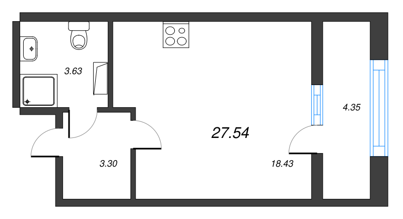Квартира-студия, 27.5 м² в ЖК "БелАрт" - планировка, фото №1