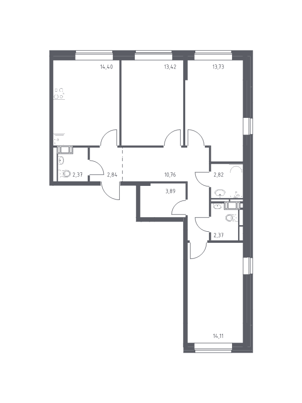 3-комнатная квартира, 80.71 м² - планировка, фото №1