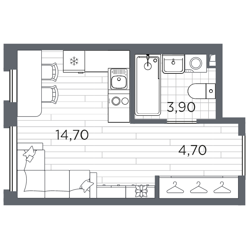 Квартира-студия, 23.3 м² в ЖК "PLUS Пулковский" - планировка, фото №1