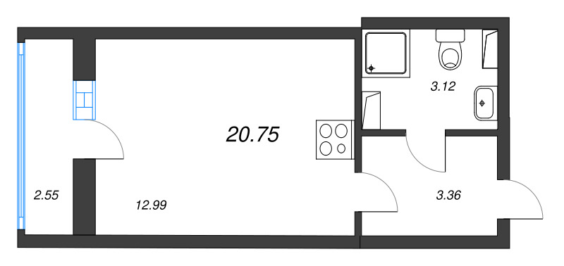 Квартира-студия, 20.75 м² в ЖК "Кинопарк" - планировка, фото №1