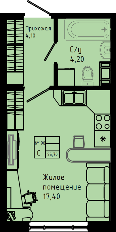 Квартира-студия, 25.7 м² в ЖК "Pixel" - планировка, фото №1
