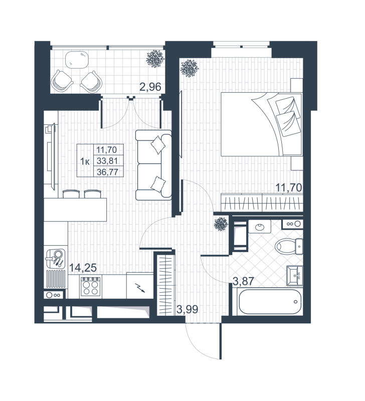 1-комнатная квартира, 35.29 м² в ЖК "Ново-Антропшино" - планировка, фото №1