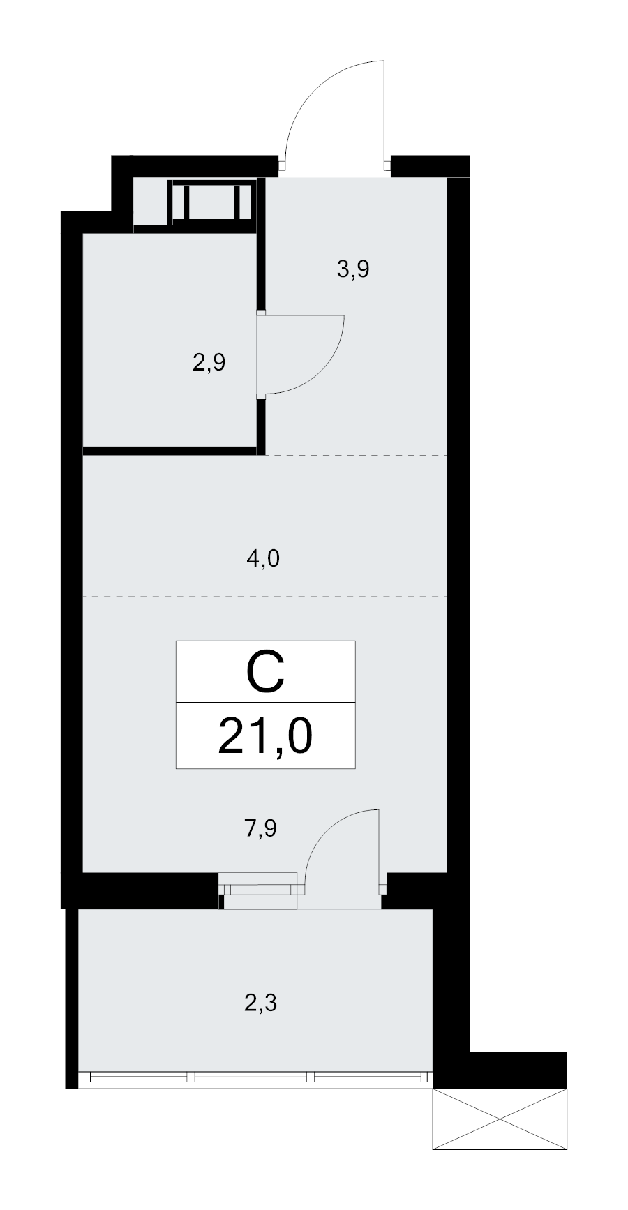 Квартира-студия, 21 м² - планировка, фото №1