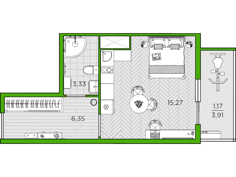 Квартира-студия, 26.12 м² в ЖК "Friends" - планировка, фото №1