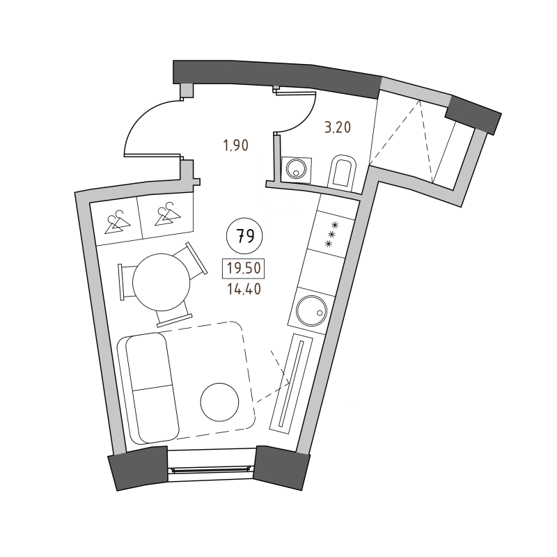 Квартира-студия, 19.5 м² в ЖК "Швецова 4" - планировка, фото №1