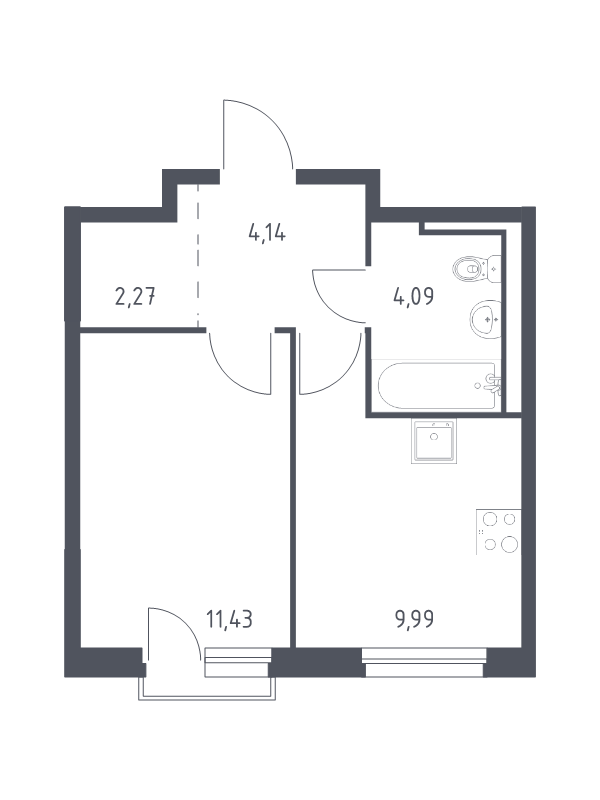 1-комнатная квартира, 31.92 м² - планировка, фото №1