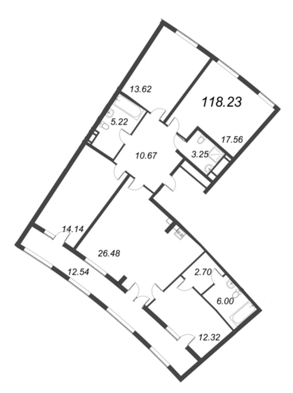 4-комнатная (Евро) квартира, 118.23 м² - планировка, фото №1