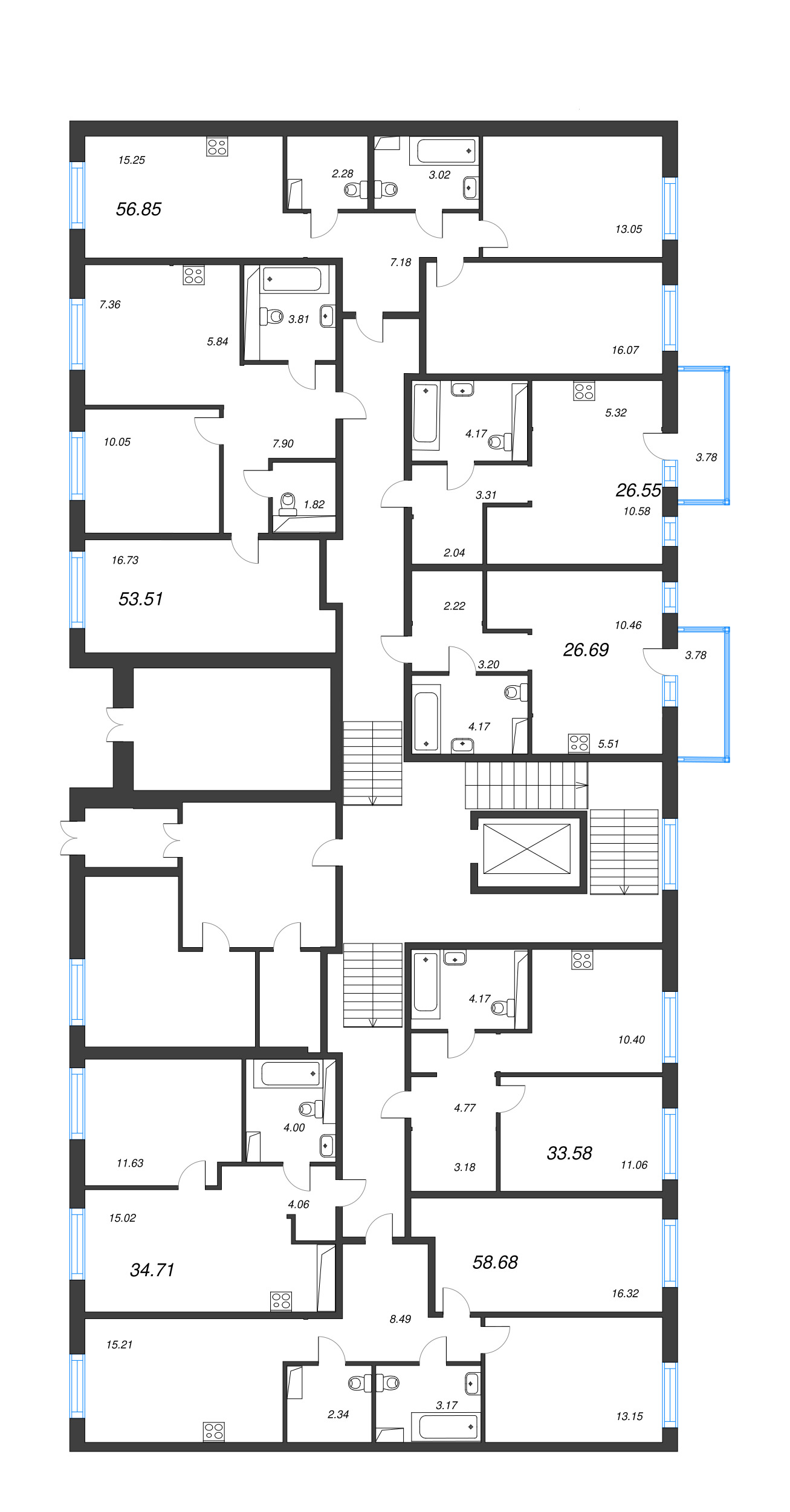1-комнатная квартира, 33.58 м² в ЖК "Окла" - планировка этажа