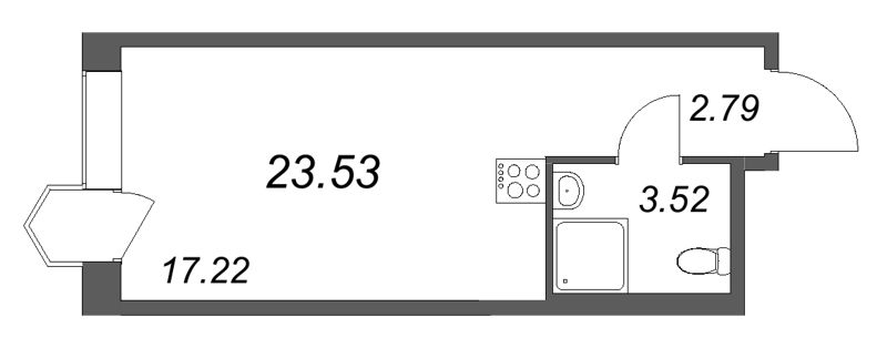 Квартира-студия, 23.53 м² в ЖК "Avant" - планировка, фото №1
