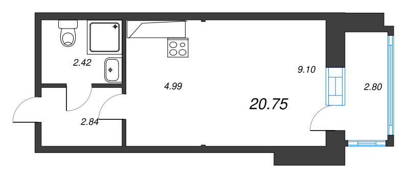 Квартира-студия, 20.75 м² - планировка, фото №1