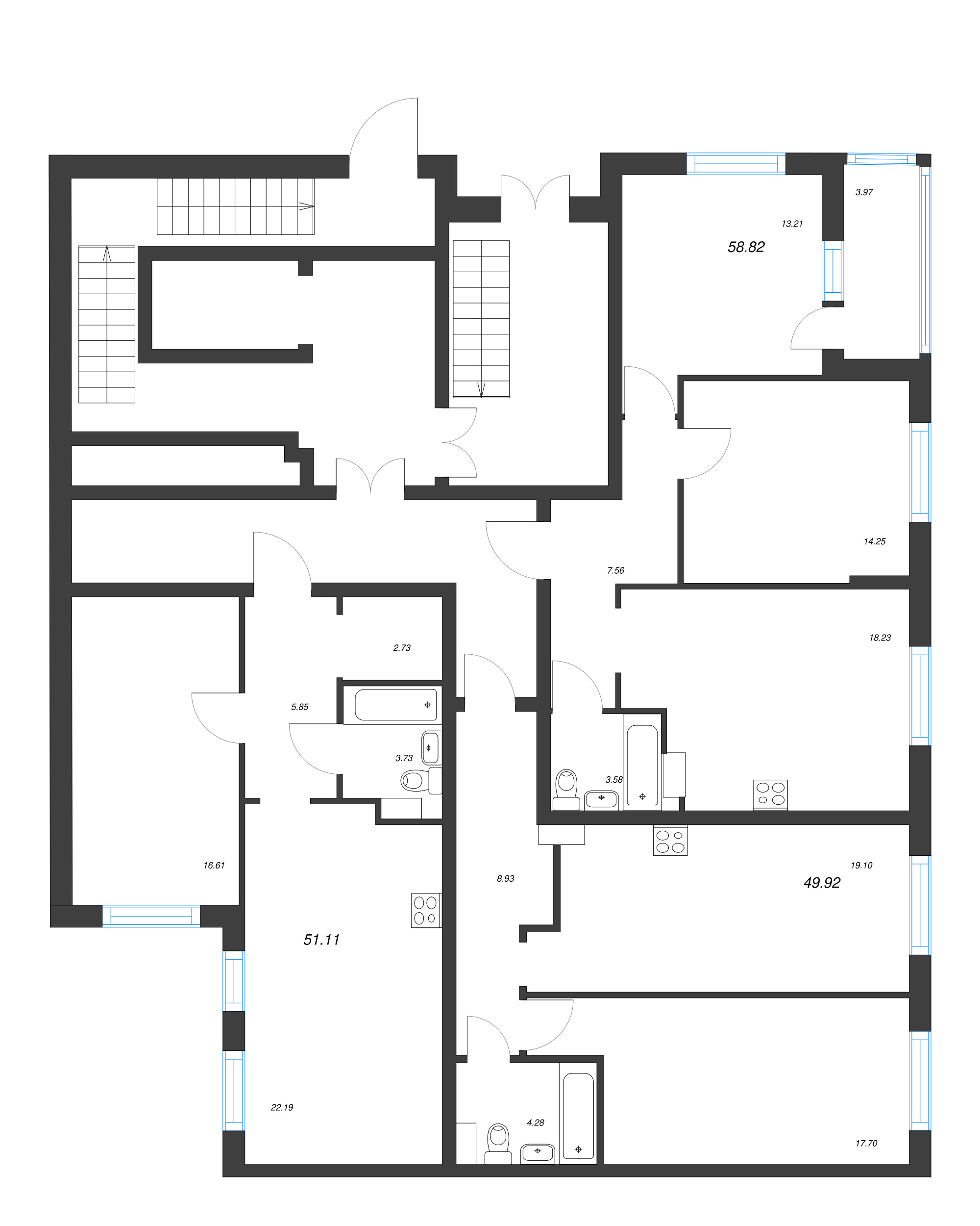 2-комнатная (Евро) квартира, 51.11 м² - планировка этажа