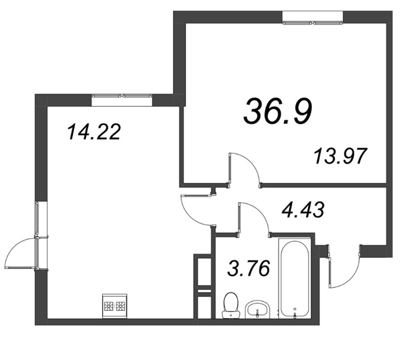 1-комнатная квартира, 36.9 м² в ЖК "VEREN NORT сертолово" - планировка, фото №1