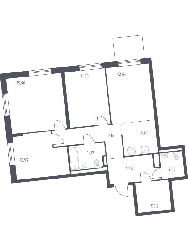 4-комнатная (Евро) квартира, 82.98 м² в ЖК "Квартал Лаголово" - планировка, фото №1