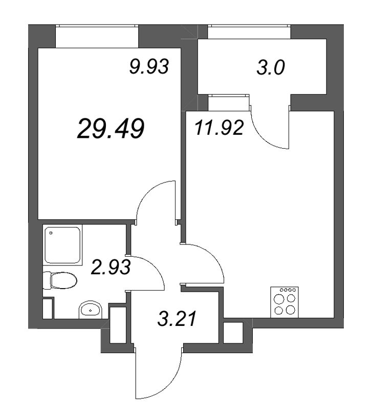 1-комнатная квартира, 29.49 м² в ЖК "Гранат" - планировка, фото №1