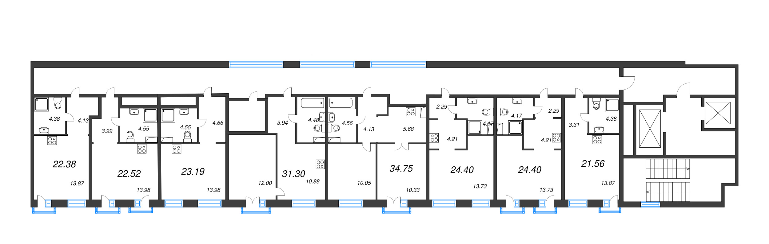 2-комнатная (Евро) квартира, 34.75 м² в ЖК "ID Polytech" - планировка этажа