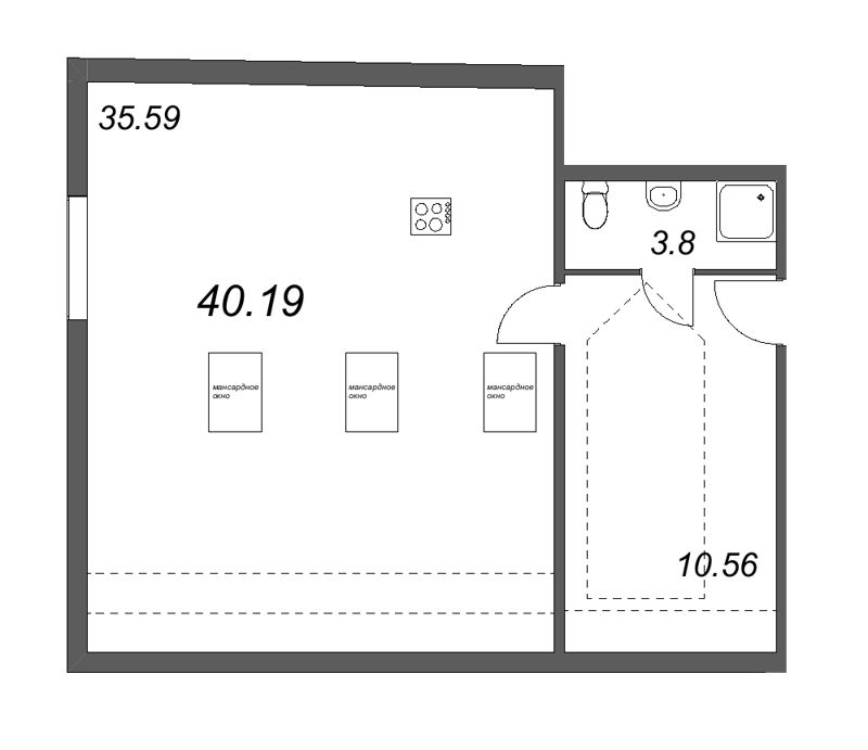 Квартира-студия, 53.82 м² - планировка, фото №1