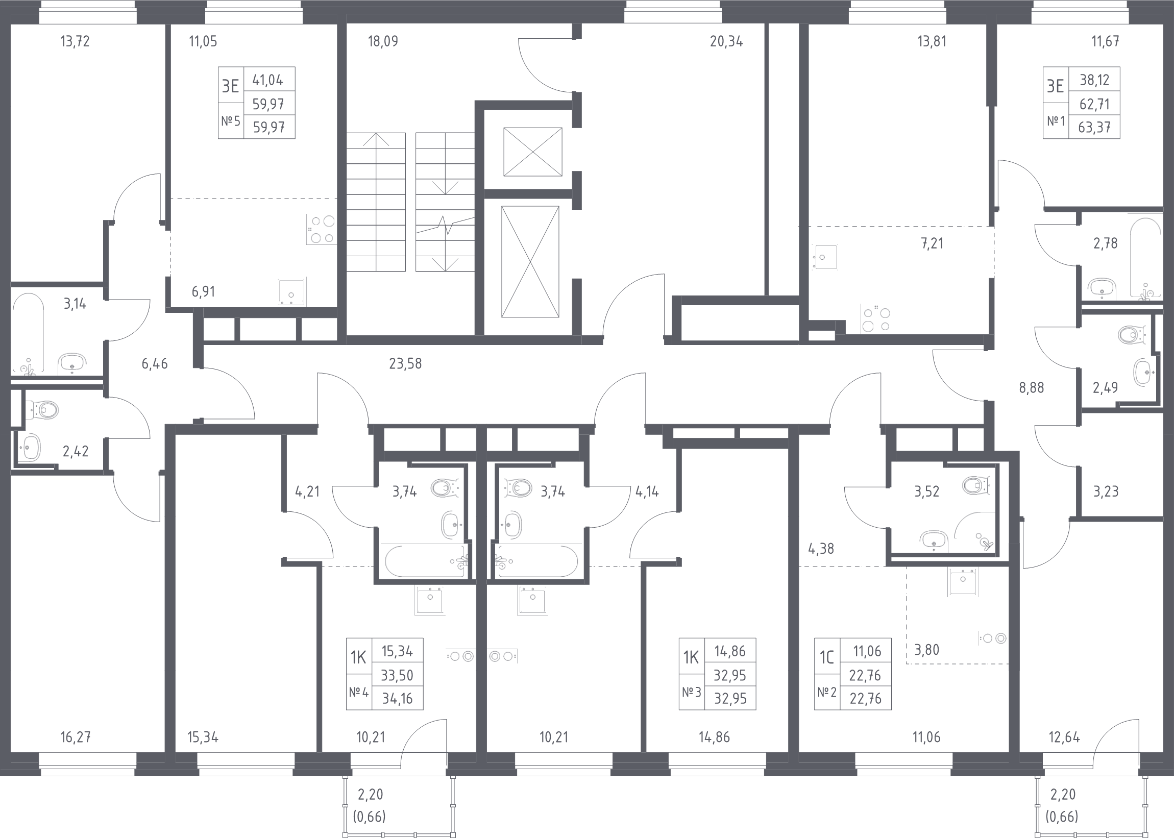 1-комнатная квартира, 32.95 м² в ЖК "Живи! В Рыбацком" - планировка этажа