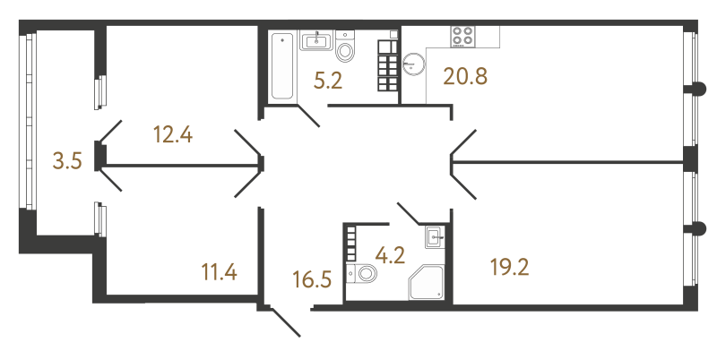 4-комнатная (Евро) квартира, 89.7 м² - планировка, фото №1