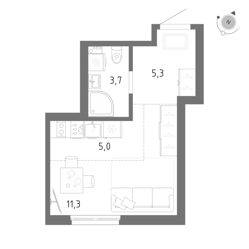 Квартира-студия, 25.3 м² в ЖК "Клюква.Парк" - планировка, фото №1