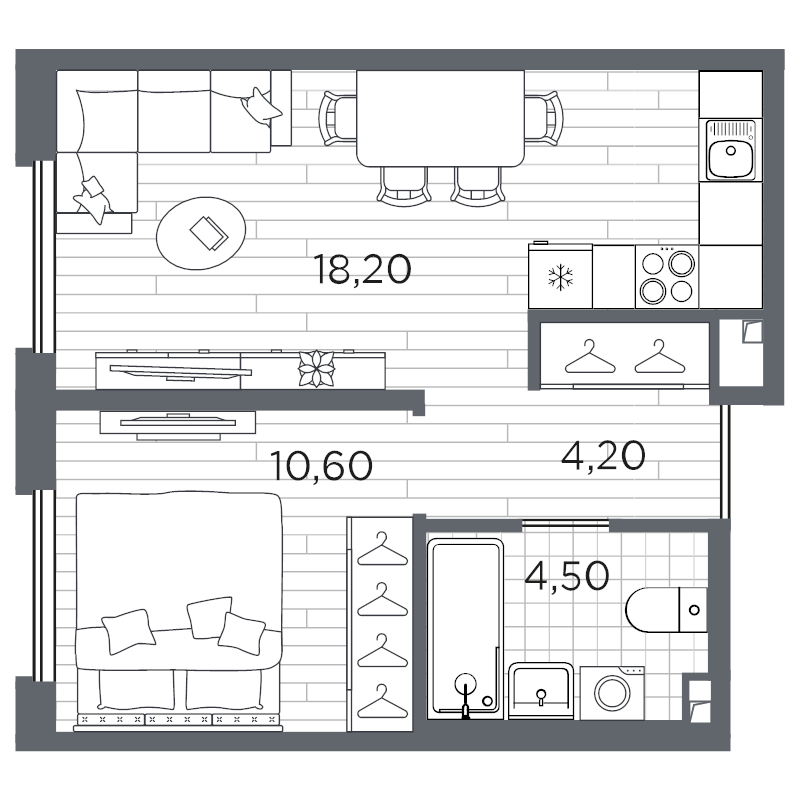 2-комнатная (Евро) квартира, 37.5 м² в ЖК "Плюс Пулковский" - планировка, фото №1