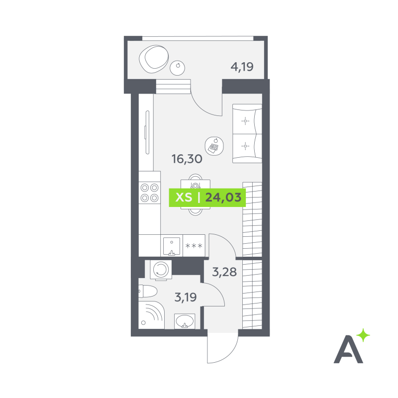 Квартира-студия, 24.03 м² в ЖК "Аквилон РекаПарк" - планировка, фото №1