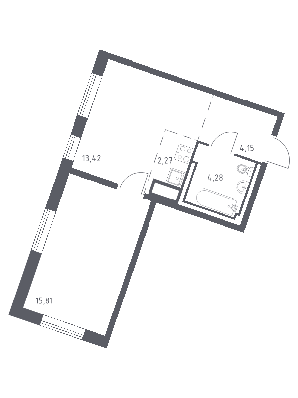 2-комнатная (Евро) квартира, 39.93 м² в ЖК "Квартал Лаголово" - планировка, фото №1