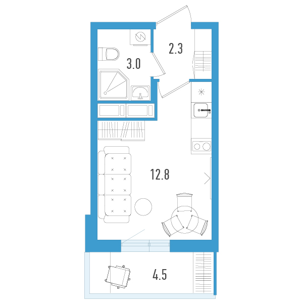 Квартира-студия, 19.5 м² в ЖК "Аэросити" - планировка, фото №1