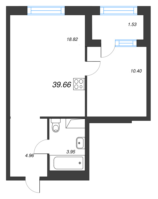 2-комнатная (Евро) квартира, 39.66 м² в ЖК "ORO by Akvilon" - планировка, фото №1