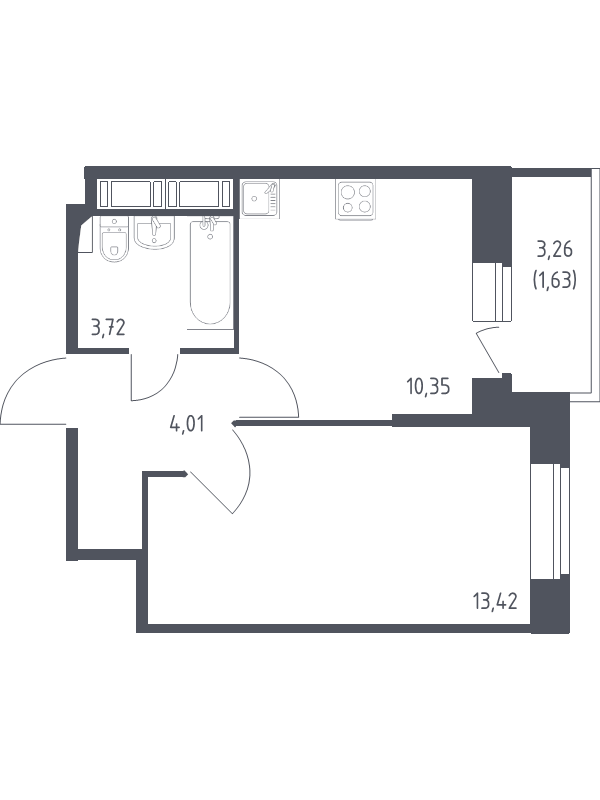 1-комнатная квартира, 33.13 м² - планировка, фото №1