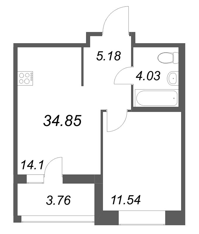 1-комнатная квартира, 34.85 м² в ЖК "Ультра Сити 3.0" - планировка, фото №1