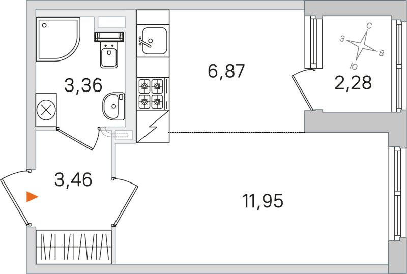Квартира-студия, 25.64 м² в ЖК "Дубровский" - планировка, фото №1