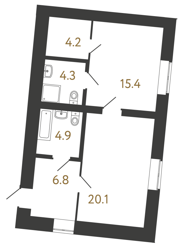 2-комнатная (Евро) квартира, 55.7 м² в ЖК "Типография" - планировка, фото №1