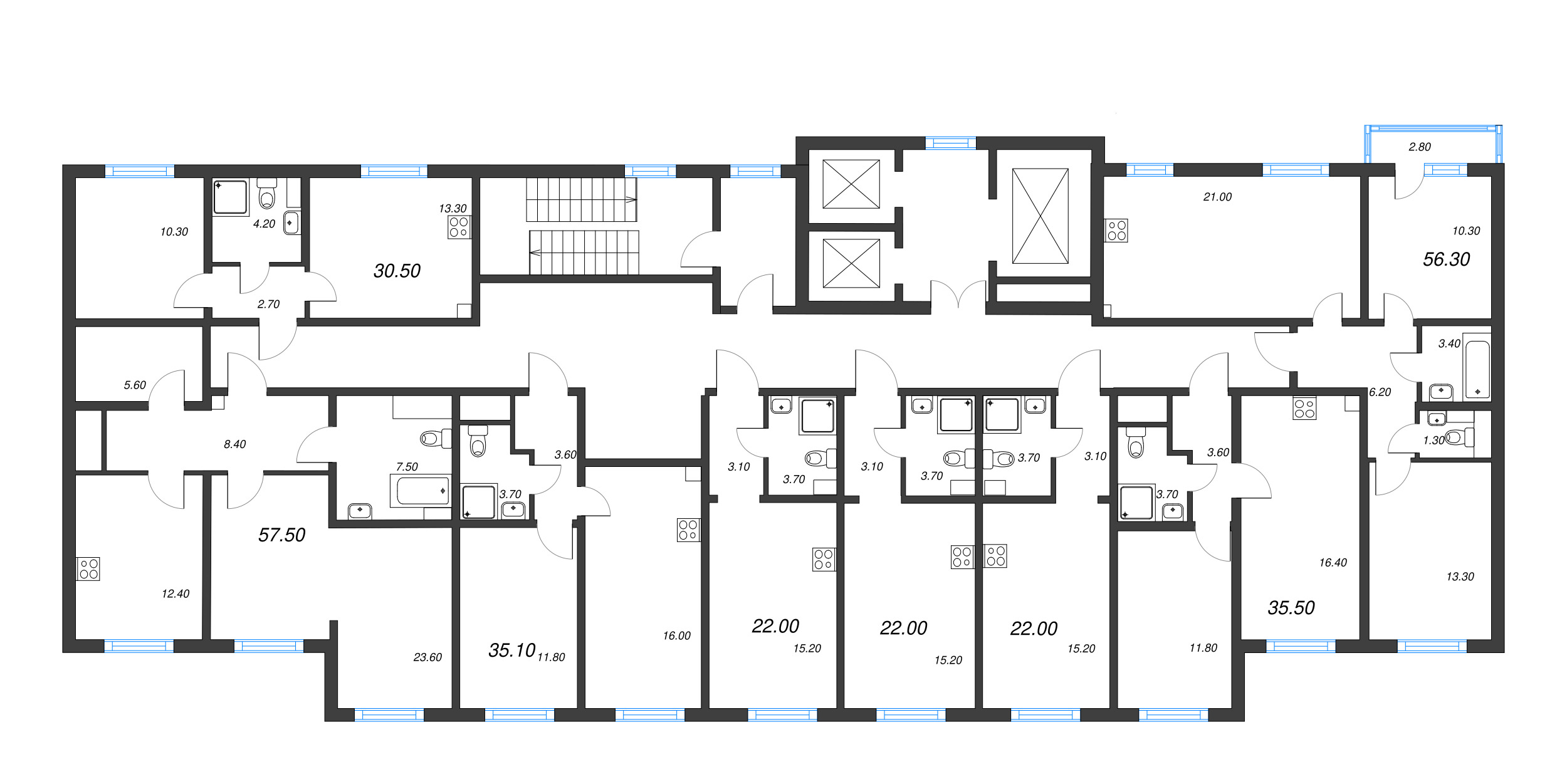 1-комнатная квартира, 30.5 м² в ЖК "Ручьи" - планировка этажа