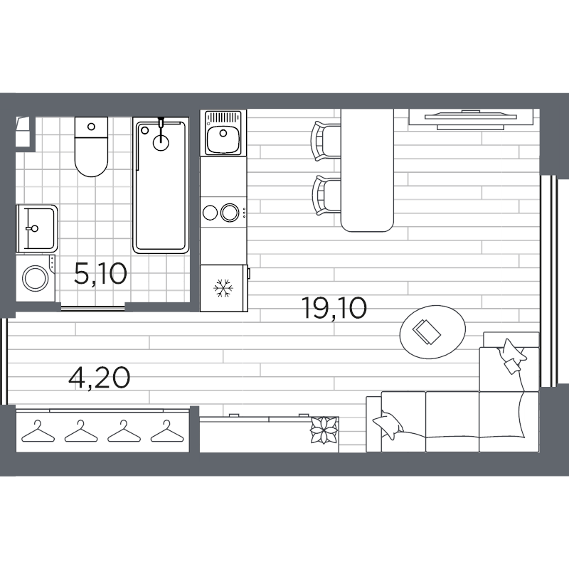 Квартира-студия, 28.4 м² в ЖК "PLUS Пулковский" - планировка, фото №1
