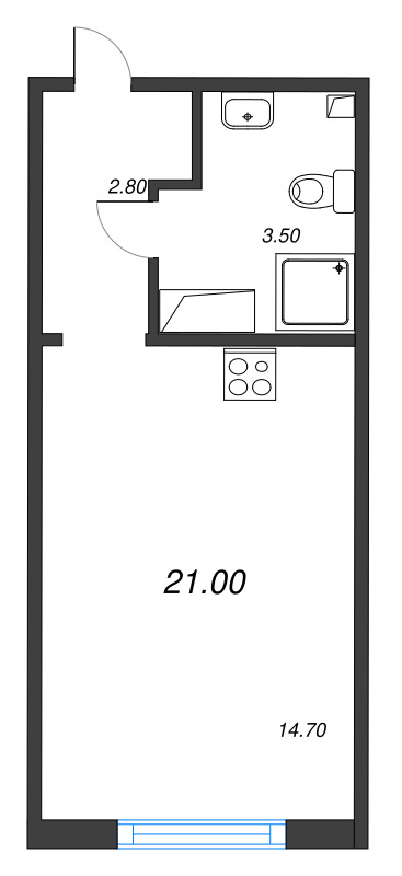 Квартира-студия, 21 м² в ЖК "Пейзажный квартал" - планировка, фото №1