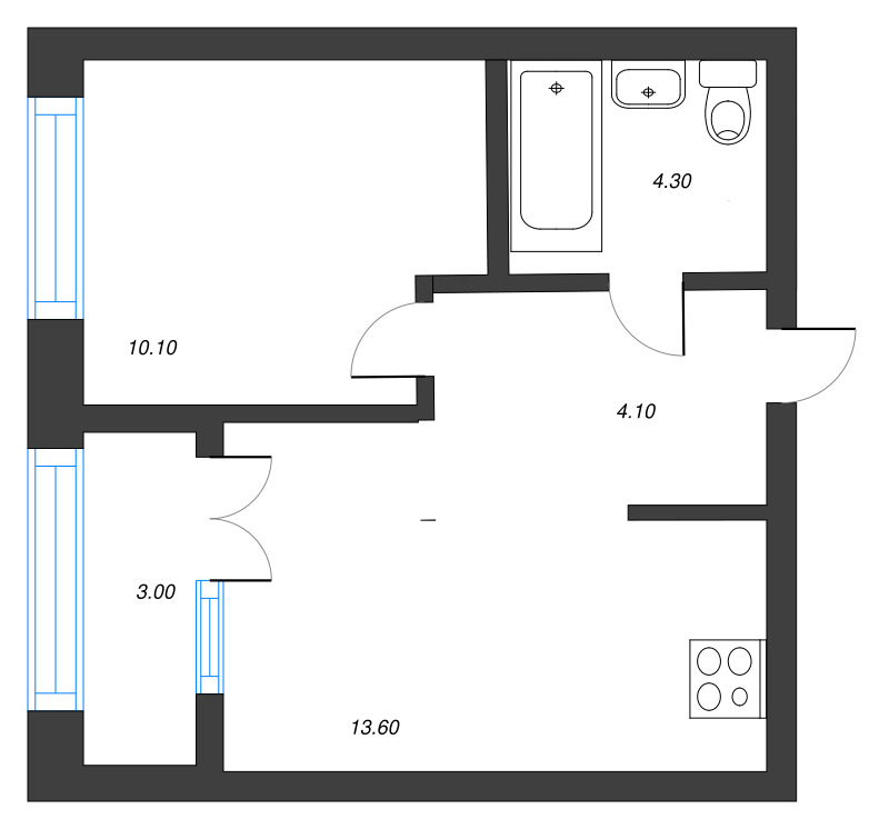 1-комнатная квартира, 33.57 м² в ЖК "Новый Питер" - планировка, фото №1