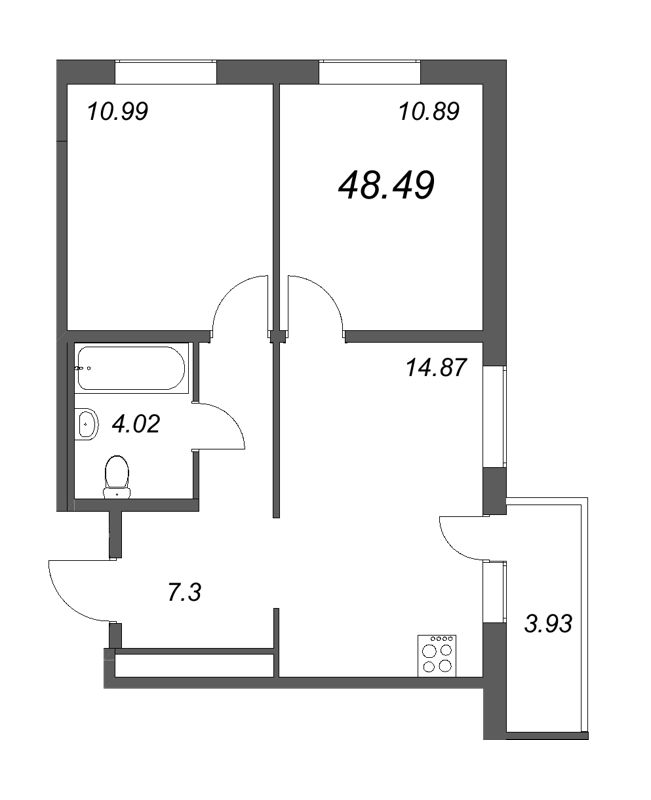 2-комнатная квартира, 53.96 м² в ЖК "Новые горизонты" - планировка, фото №1