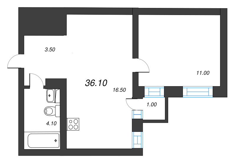 2-комнатная (Евро) квартира, 35.4 м² в ЖК "Эко Квартал Нега" - планировка, фото №1