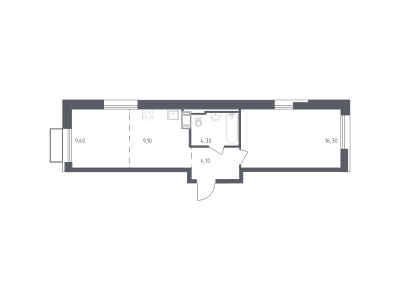 2-комнатная (Евро) квартира, 43.4 м² в ЖК "Курортный Квартал" - планировка, фото №1