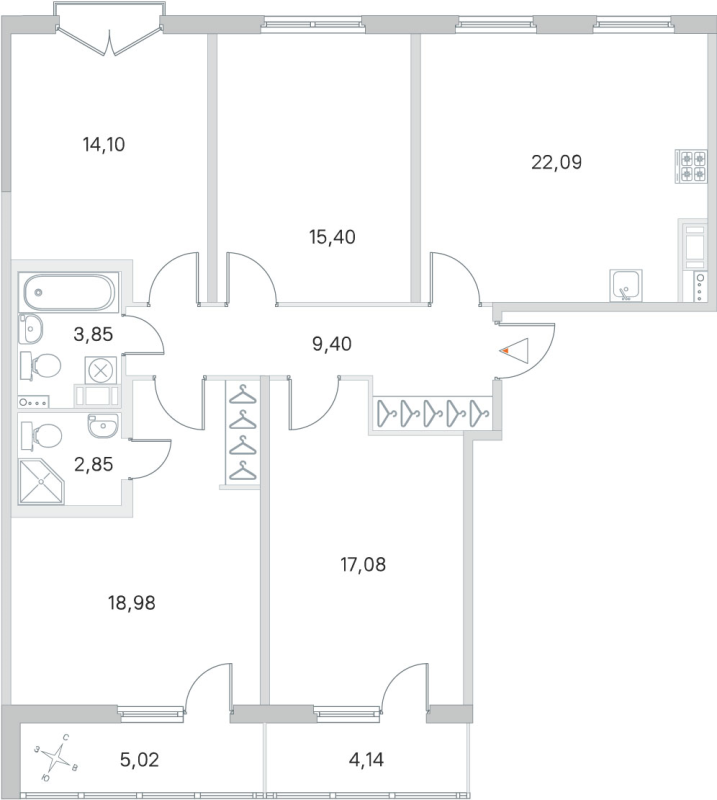 5-комнатная (Евро) квартира, 103.75 м² в ЖК "Любоград" - планировка, фото №1