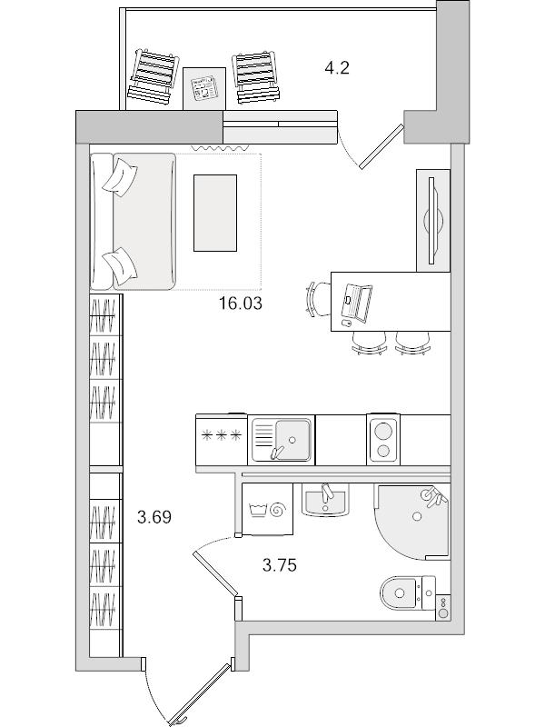 Квартира-студия, 23.47 м² - планировка, фото №1