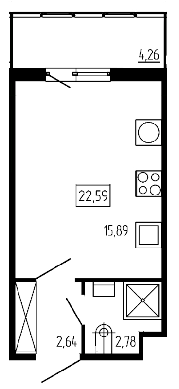 Квартира-студия, 22.59 м² в ЖК "All Inclusive" - планировка, фото №1