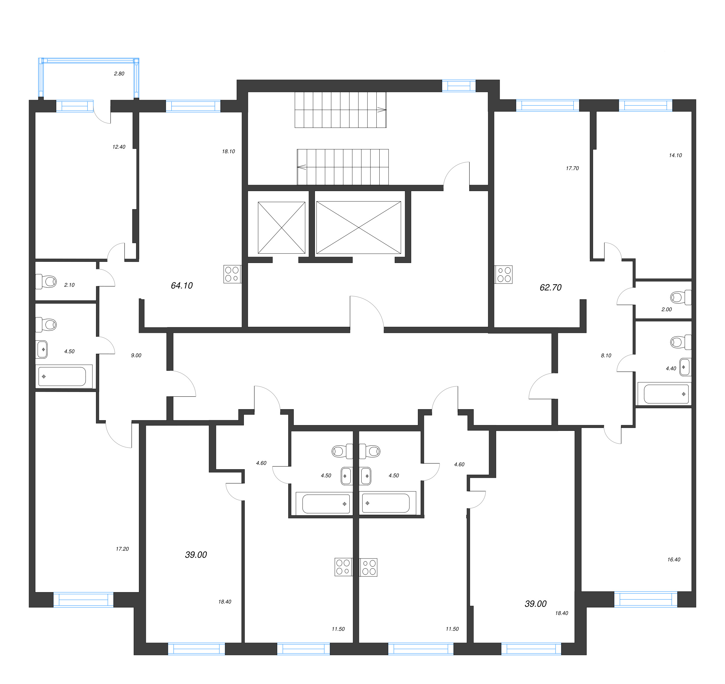 3-комнатная (Евро) квартира, 62.7 м² в ЖК "Ягодное Река Парк" - планировка этажа