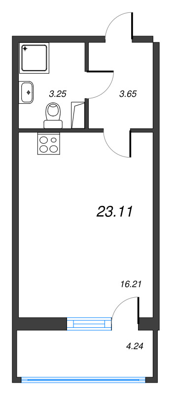 Квартира-студия, 23.11 м² в ЖК "Полис ЛАВрики" - планировка, фото №1