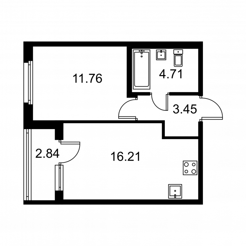 2-комнатная (Евро) квартира, 37.55 м² в ЖК "Квартал Заречье" - планировка, фото №1