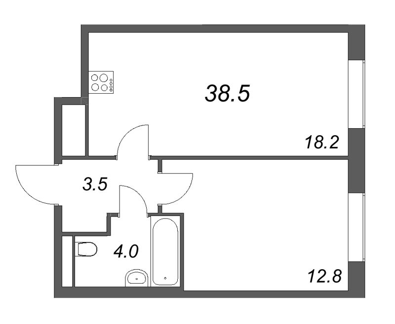 2-комнатная (Евро) квартира, 38.5 м² в ЖК "Большая Охта" - планировка, фото №1